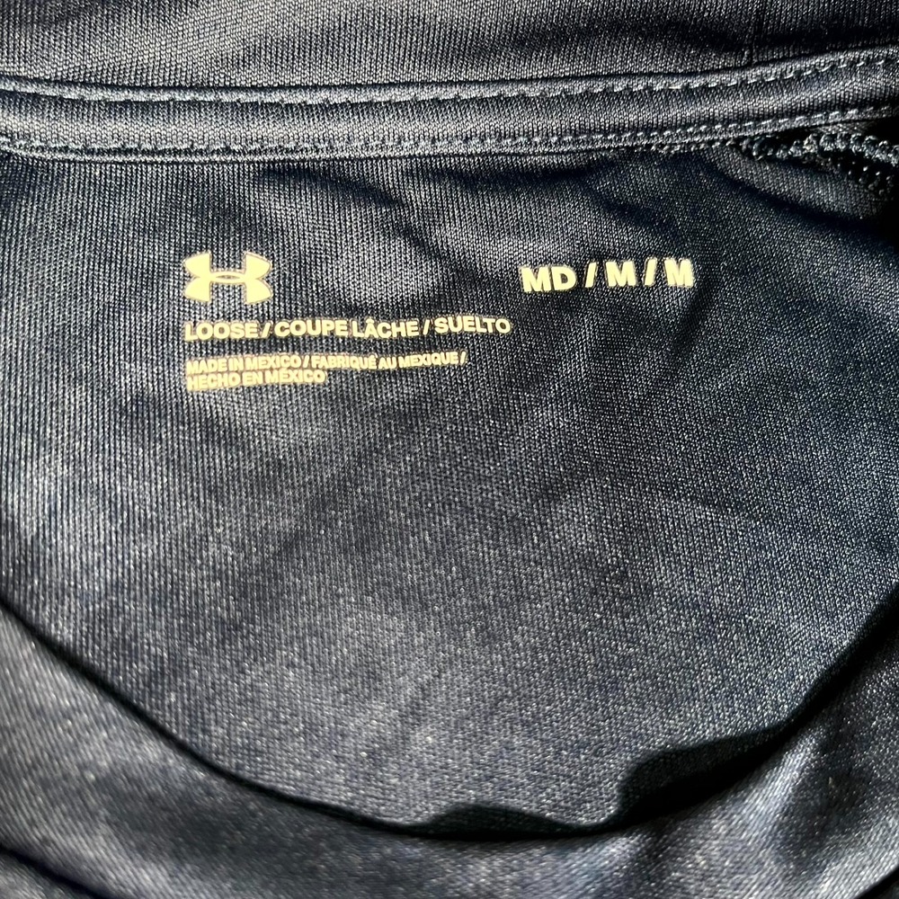 Under Armour T Shirt Mens Medium Navy Blue Loose Fit Graphic Raglan Sleeve - Picture 4 of 5